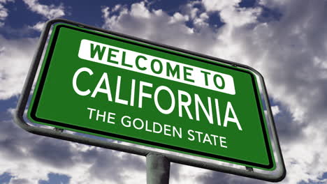 Welcome-to-California,-USA-Road-Sign,-The-Golden-State-Nickname,-Realistic-3d-Animation