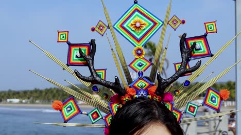 Beutiful-headdress-with-God's-Eye-Patterns-woven-in-intensely-colored-thread