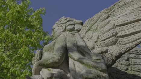 Detailed-closeup-of-Fallen-Angel-Monument-in-Downtown-City-of-Ourense-Galicia-Spain