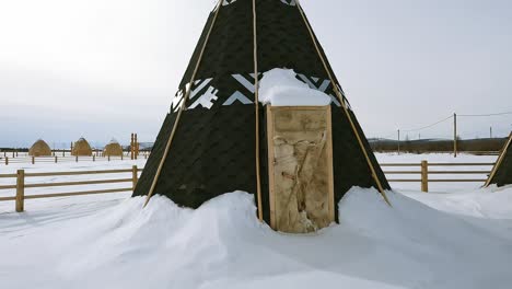 Die-Kamera-Geht-In-Die-Jurte,-überall-Liegt-Schnee