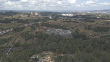 Aerial-view-of-Australian-Botanic-Garden-at-Mount-Annan-suburb,-NSW-Australia