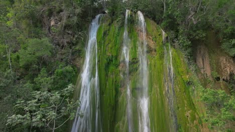 Aerial-shot-on-amazing-jungle-waterfall-in-Dominican-Republic-Part-01