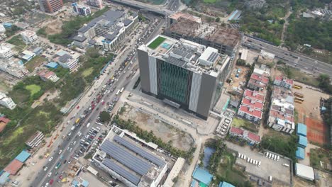 Aerial-Drone-Shot-Of-Buildings-In-Chennai-City-Drone-Shot