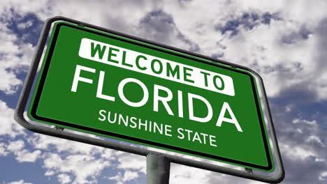 Welcome-to-Florida,-USA-Road-Sign,-Sunshine-State-Nickname,-Realistic-Animation