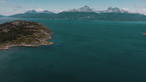 Aerial-View-Of-Calm-Blue-Sea-In-Tierra-del-Fuego,-Argentina,-Patagonia