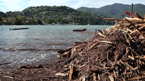 mountain-of-wood-debris-after-flood-lake-side