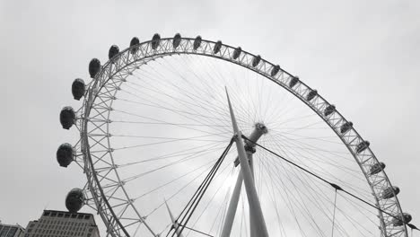 A-skyward-perspective-capturing-the-The-London-Eye,-or-the-Millennium-Wheel,-against-the-backdrop-of-the-cloudy-London-sky,-evoking-the-essence-of-travel-and-exploration