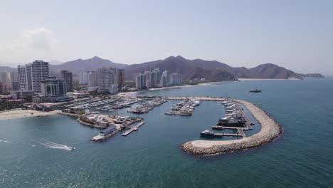 Aerial-View-Of-Marina-Internacional-In-Santa-Marta,-Colombia