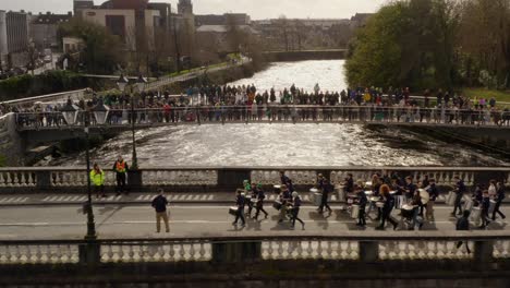 Aerial-trucking-pan-across-Salmon-Weir-bridge