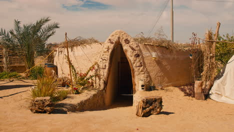 Traditional-style-building-with-decorated-entrance-with-ancient-Egyptian-language-words