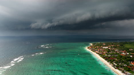 Storm-Clouds-Over-The-Seascape-And-Coastal-Village-In-Nusa-Lembongan-Island-In-Bali,-Indonesia