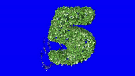 3D-leaves-forming-number-5-with-wind-effect-on-blue-screen-3D-animation