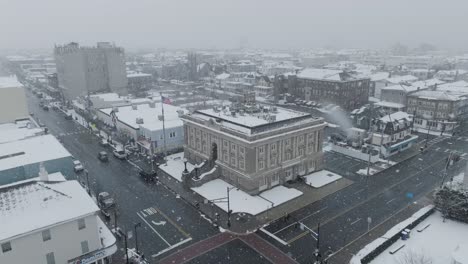 City-Hall-in-Ocean-City,-NJ-during-a-winter-snow-storm
