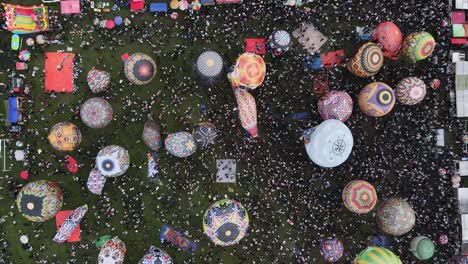 Aerial-view,-hot-air-balloon-festival-in-Kembaran-village,-Wonosobo