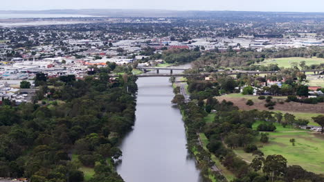 AERIAL-Barwon-River-In-Geelong-Regional-City,-Australia