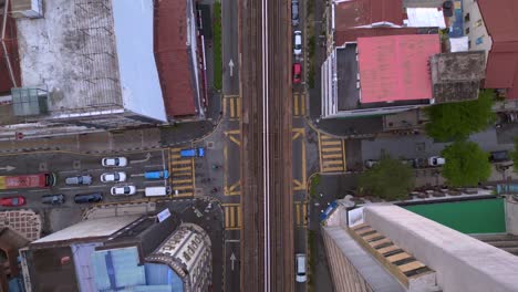 Urban-Intersection-city-Railroad-track,-skyscrapers