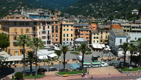 Aerial-view-away-from-the-waterfront-of-Rapallo,-sunny-day-in-Liguria,-Italy