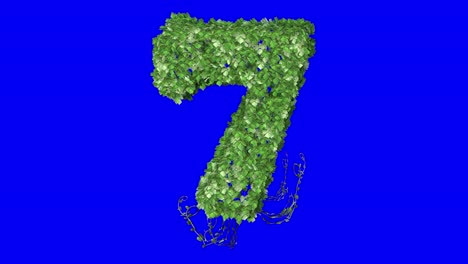 3D-leaves-forming-number-7-with-wind-effect-on-blue-screen-3D-animation