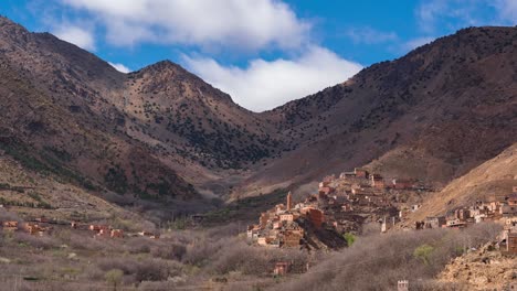Timelapse---Mountain-Village-Of-Imlil-Nestled-In-Atlas-Mountains-Morocco,-North-Africa