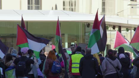 Finnish-people-gather-at-Pro-Palestine-rally-demonstration,-Helsinki