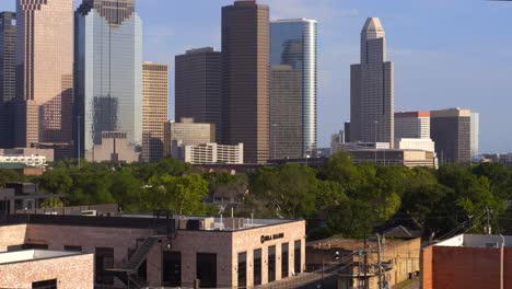 Reveal-shot-of-downtown-Houston,-Texas-from-the-Heights-district