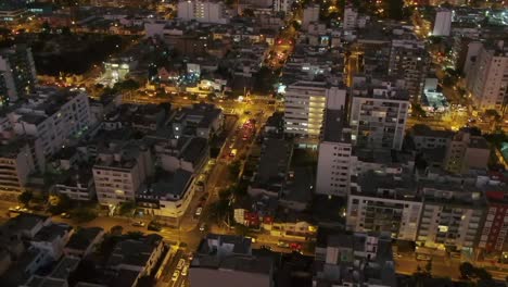 Aerial-View-Of-Miraflores-District-At-Night-in-Lima,-Peru