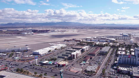 Las-Vegas-USA,-Aerial-View-of-Harry-Reid-International-Airport-Runways-and-City-Traffic