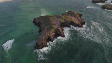 Aerial-drone-view-of-small-Island-of-the-coast-of-Kenya