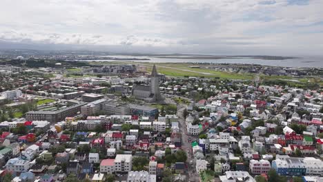 Aerial-View-of-Downtown-Reykjavik,-Iceland