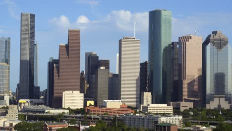 Aerial-shot-of-skyscrapers-in-downtown-Houston,-Texas