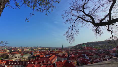 Looking-from-the-castle-complex-over-historic-Prague,-Czech-Republic