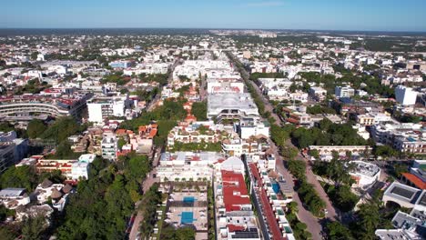 Aerial-View-of-Playa-Del-Carmen,-Mexico,-Resort-Town-on-Caribbean-Sea-Coastline