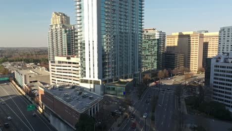 Exterior-Of-Modern-Apartment-Building-Along-Peachtree-Road-In-Atlanta,-Georgia