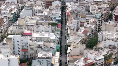 aerial-footage-of-Athens-city-centre,-avenue-in-the-middle