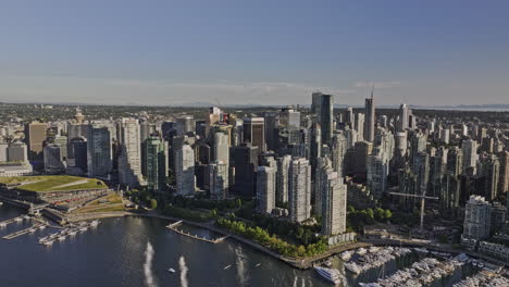 Vancouver-BC-Canada-Aerial-v40-cinematic-drone-flyover-the-harbour-capturing-waterfront-downtown-cityscape-with-towering-skyscrapers-on-the-city-skyline---Shot-with-Mavic-3-Pro-Cine---July-2023