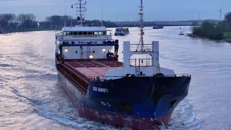 Rix-Union-Ship-Across-The-Schelda-River-In-Zwijndrecht,-Belgium