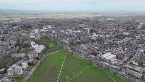 Harrogate-North-Yorkshire-town-UK-drone,aerial-high-angle-Panning-shot