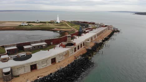 Aerial-moving-backwards-shot-of-Hurst-Castle-and-the-Solent-Hampshire-England