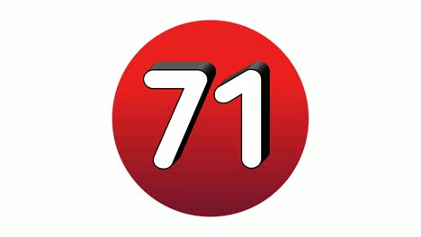 3D-Nummer-71,-Einundsiebzig-Zeichensymbol,-Animations-Motion-Grafiksymbol-Auf-Roter-Kugel-Auf-Weißem-Hintergrund,-Cartoon-Videonummer-Für-Videoelemente