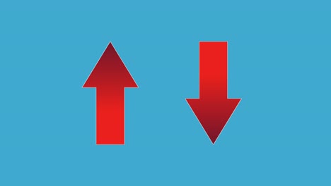 Up-and-down-Red-Arrow-animation-sign-symbol-on-blue-screen,-4K-animated-image-video-overlay-elements