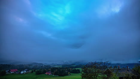 Mountain-Village-Down-The-Austria-Alps-On-A-Misty-Morning