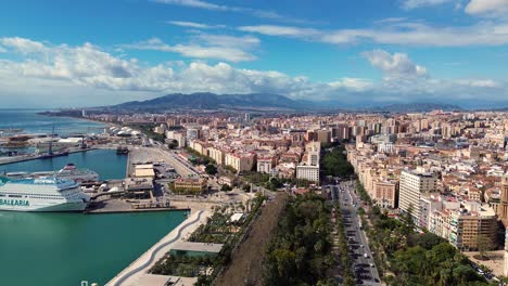 Malaga-Spain-spanish-city-aerial-drone-establish-shot-marina-old-town