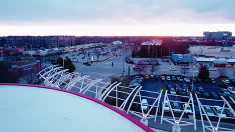 Sunset-above-North-Shore-Center-for-the-Performing-Arts-in-Skokie,-Illinois,-United-States