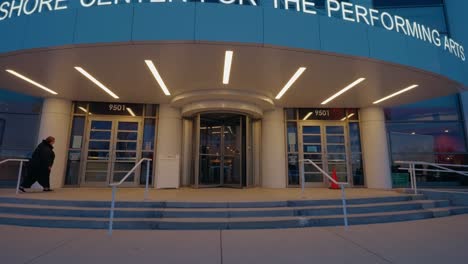 Walking-inside-of-North-Shore-Center-for-the-Performing-Arts-in-Skokie,-Illinois,-United-States