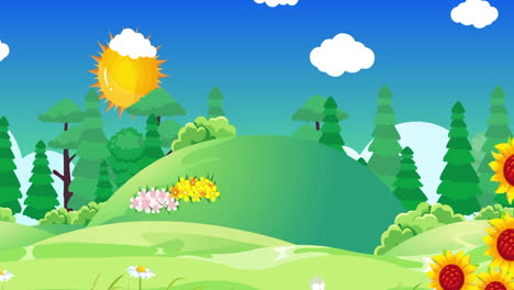 Nice-Cartoon-Animation-Of-Colorful-Tree-Mountain-Landscape-Background