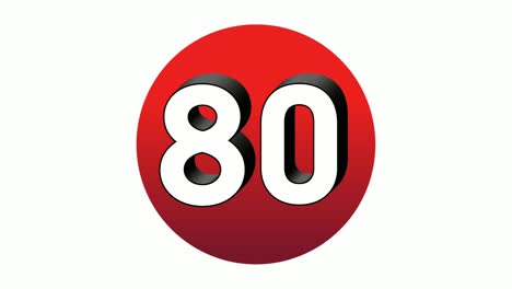3D-Nummer-80,-Symbol-Für-Achtzig-Zeichen-Animations-Motion-Grafiksymbol-Auf-Roter-Kugel-Auf-Weißem-Hintergrund,-Cartoon-Videonummer-Für-Videoelemente