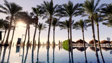 Sonnenaufgang-über-Dem-Pool-Mit-Palmen-Neben-Dem-Roten-Meer-In-Ägypten
