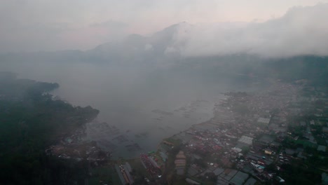 Clouds-Revealed-The-Volcano-Village-Of-Kintamani,-Lake-Batur,-Bali-Indonesia