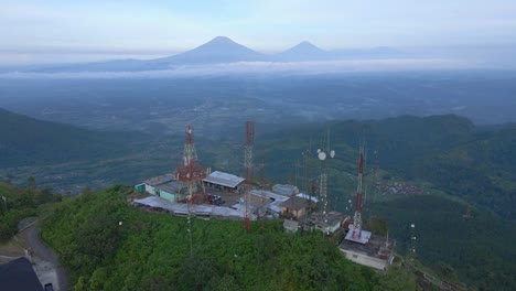 Fly-over-on-the-peak-of-Telomoyo-Mountain-with-telecommunications-tower-with-beautiful-panoramic-view