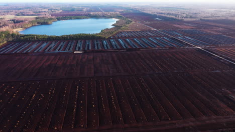 Natural-resources---peat-extraction-field-from-above-in-static-aerial-view